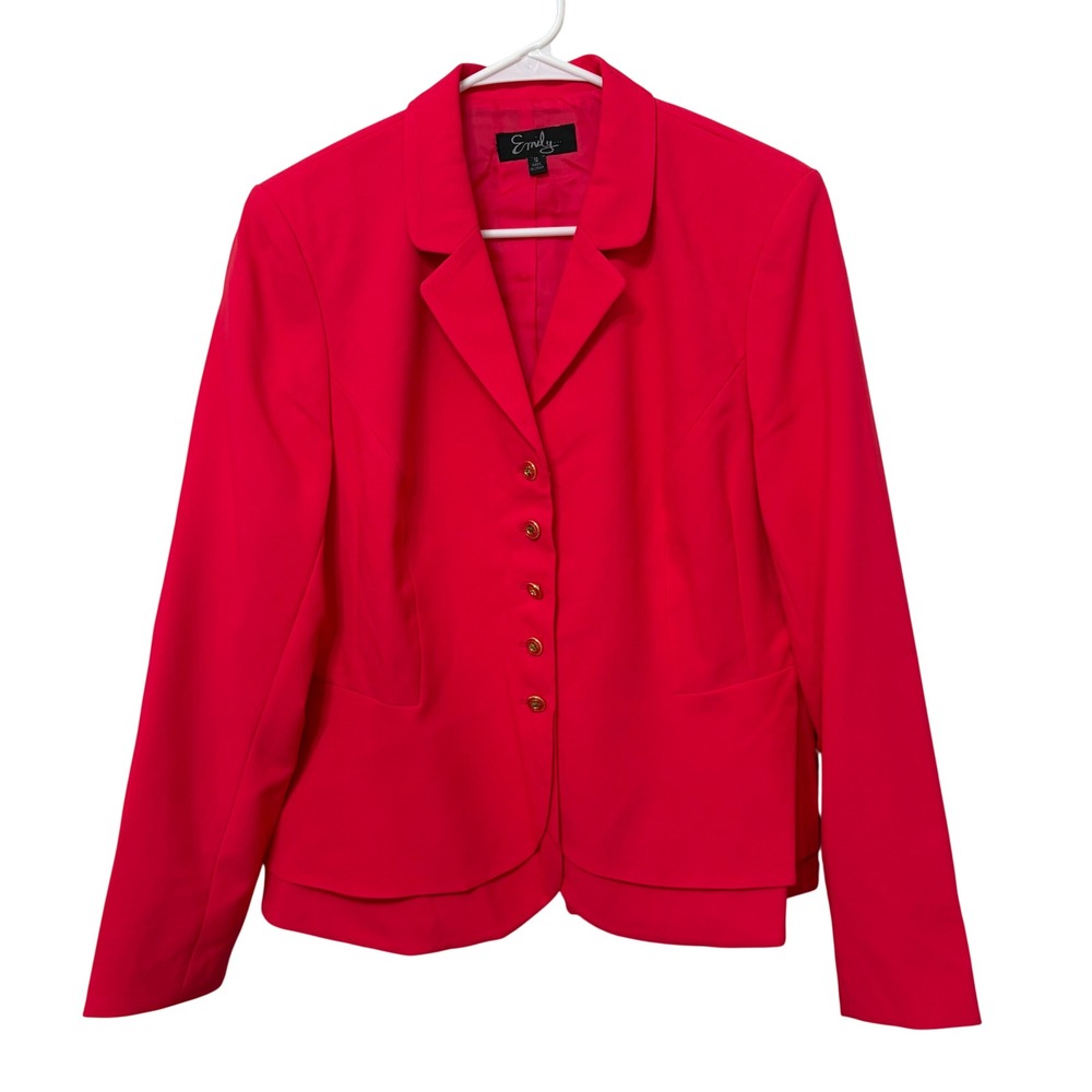 Emily Womens Red Peplum Blazer Jacket Gold Buttons Size 12 RN 88644